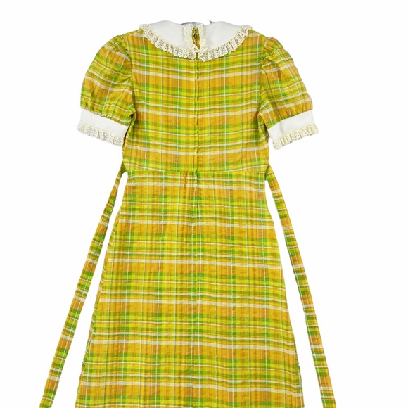 Vintage Yellow, Green, White Plaid Maxi Dress Made in the USA Union Label - Picture 6 of 15